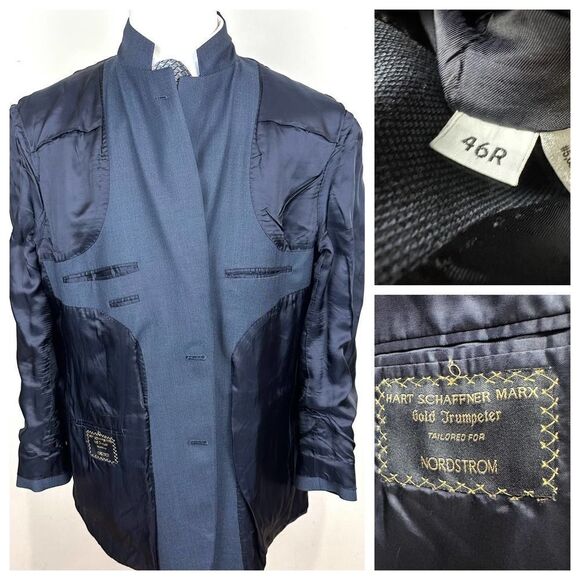 Hart Schaffner Marx Navy Birds Eye Gold Trumpeter Suit 46 R Pants 39 Read - Picture 6 of 13